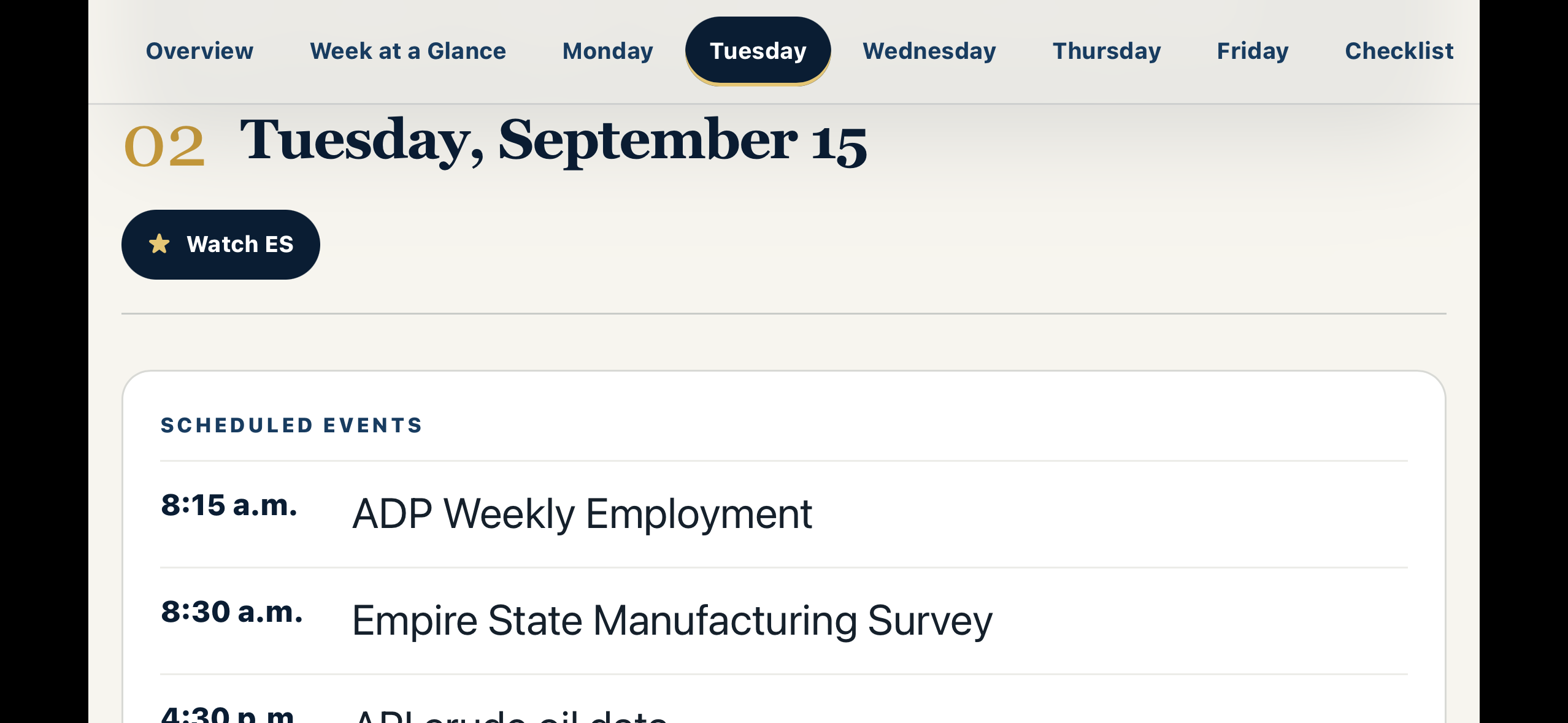 Official Futures Day Book daily schedule of economic events and the instrument to watch